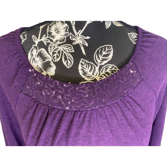 Christopher And Banks Purple Knit Top Petite PM Workwear Sequins Casual Office - Picture 6 of 13